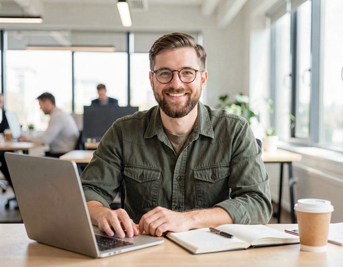 Smiling Man in Modern Office
