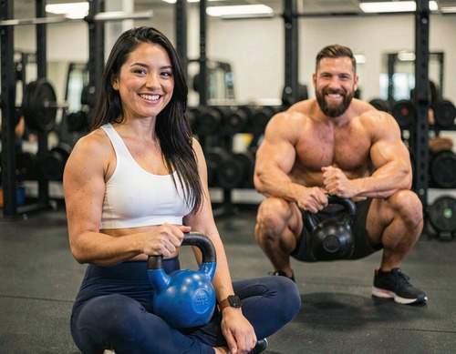 Woman and Man Training in Gym