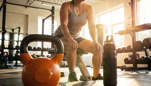 Woman Resting with Kettlebell