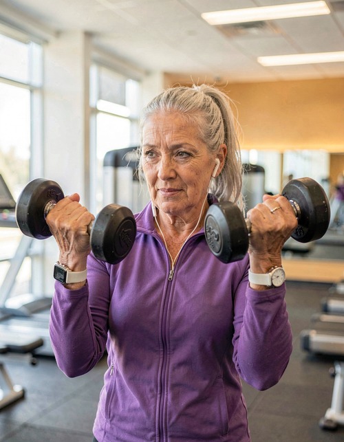 Woman Training Biceps in Gym