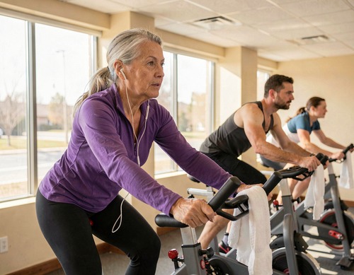 Woman Cycling in Gym