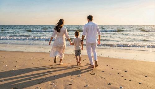 Family Beach Sunset Run