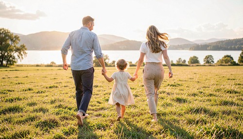 Happy Family Running in Nature