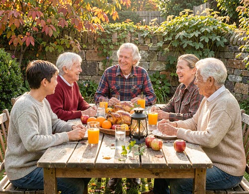 Family Gathering Around Feast