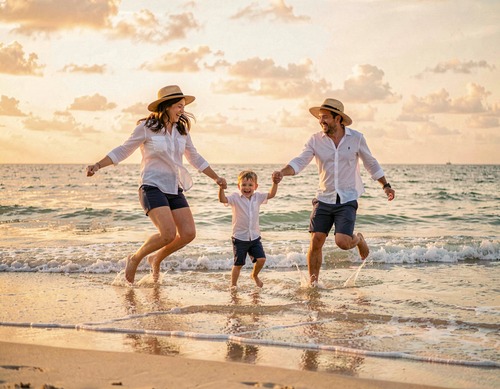 Family Beach Sunset Joy