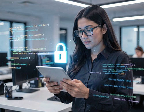 Cybersecurity Professional with Digital Interface