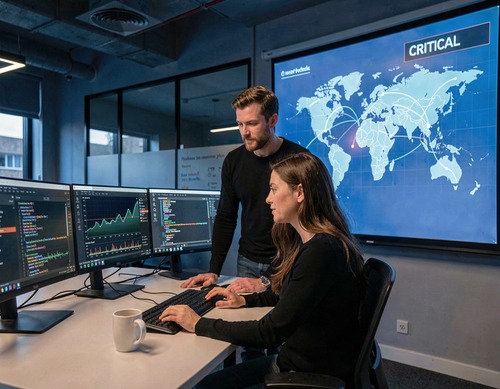 Cybersecurity Team Analyzing Global Threats