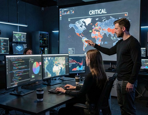 Cybersecurity Team Analyzing Global Threats