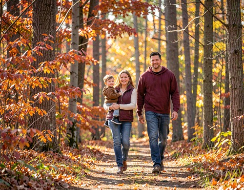Family Walk in Autumn Forest