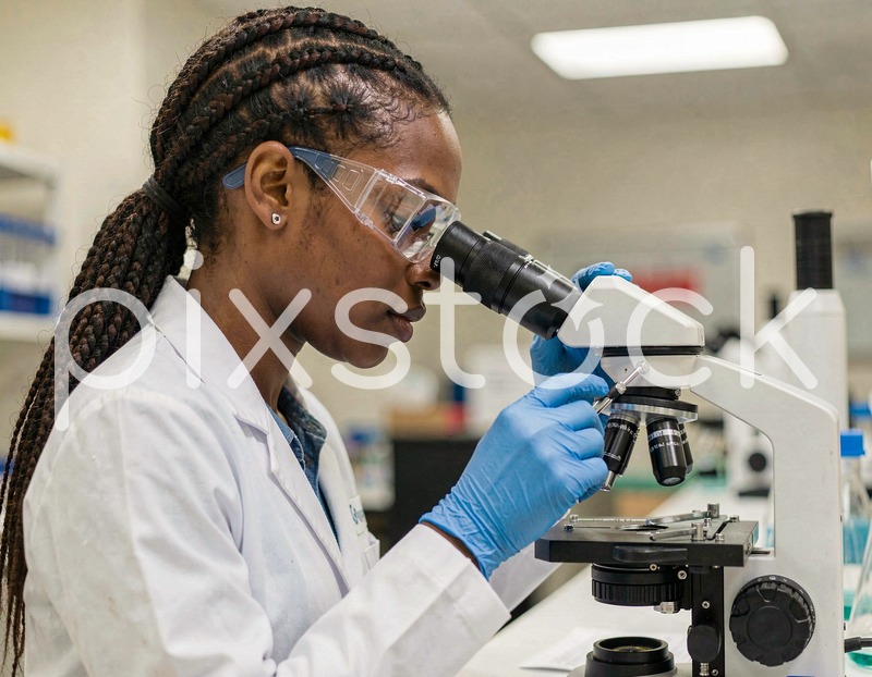 Scientist Examining Sample Under Microscope