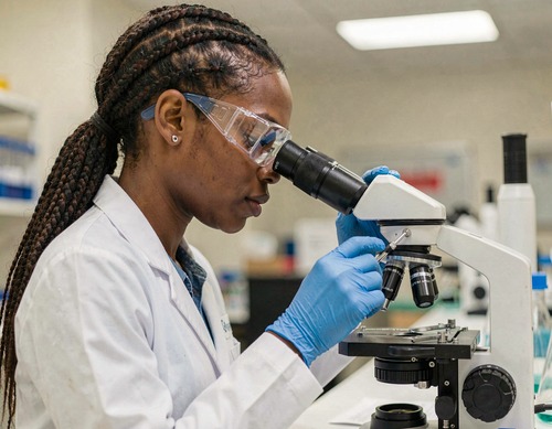 Scientist Examining Sample Under Microscope