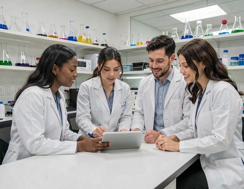 Scientists Collaborating in Lab