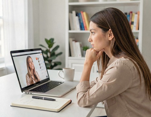 Woman Watching Video on Laptop