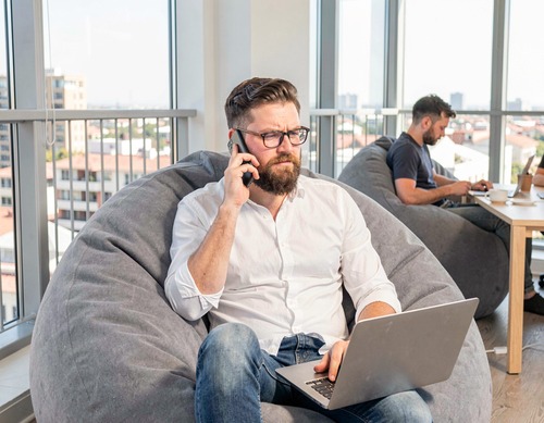 Man Working in Beanbag