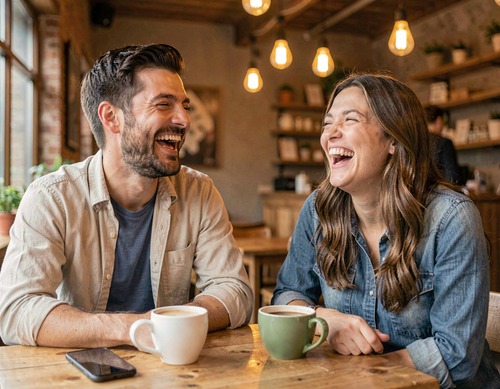 Friends Laughing Over Coffee