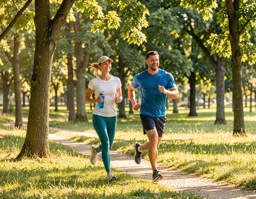 Happy Couple Running in Park
