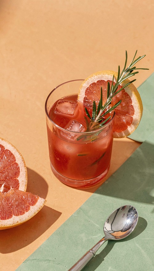 Grapefruit Cocktail with Ice and Garnish