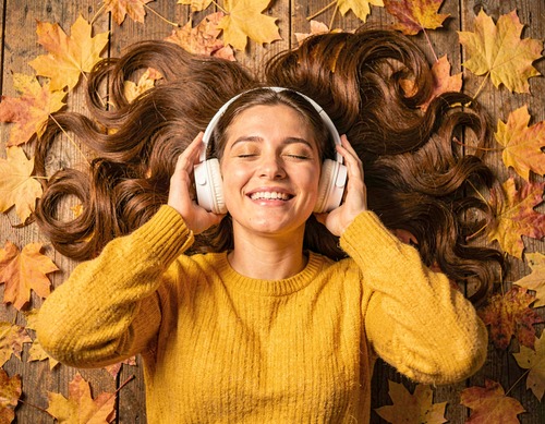 Autumn Girl Listening to Music