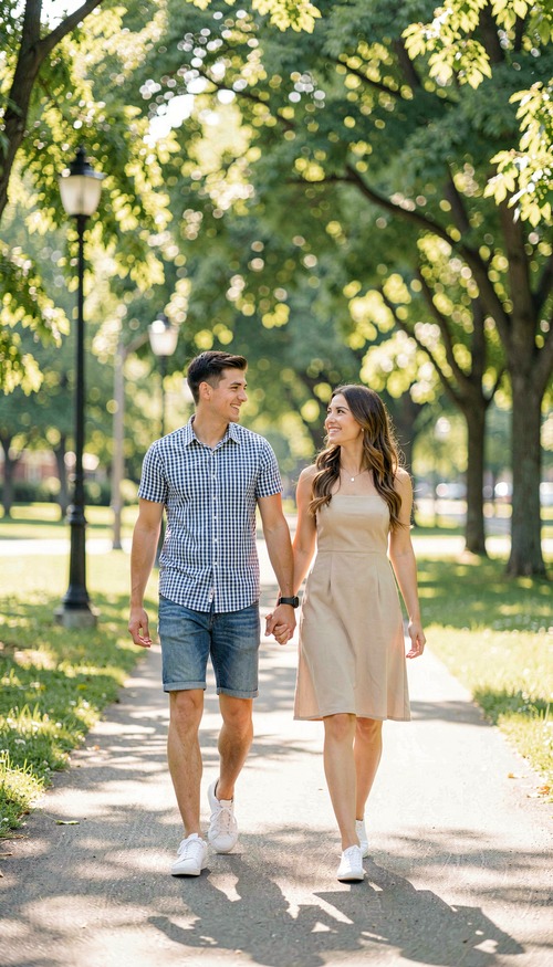 Happy Couple Walking in Park