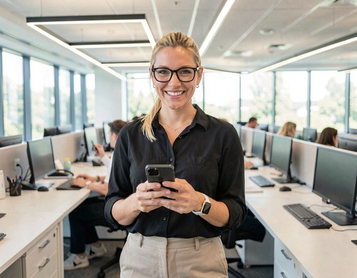 Businesswoman Using Smartphone in Office