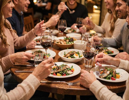 Friends Dining at a Restaurant