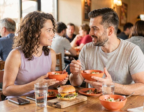 Couple Enjoying Meal at Restaurant