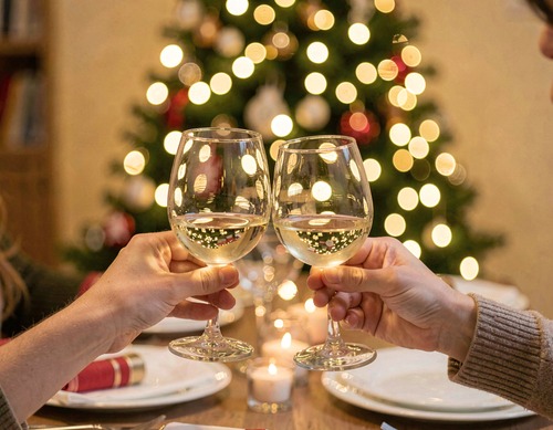 Holiday Toast with Wine Glasses