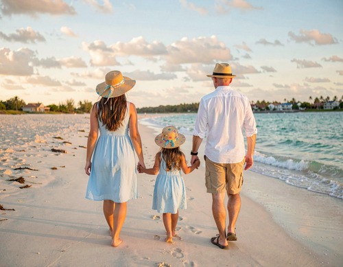Family Beach Walk at Sunset