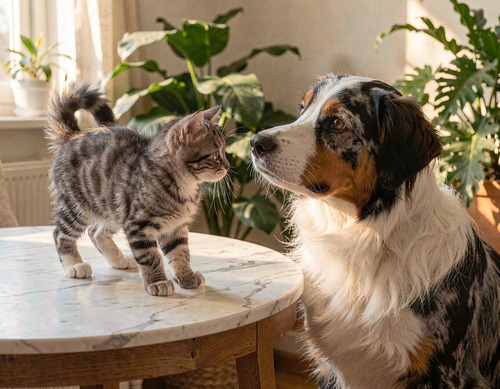 Curious Cat and Dog Gaze