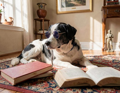 Dog with Glasses Reading Book