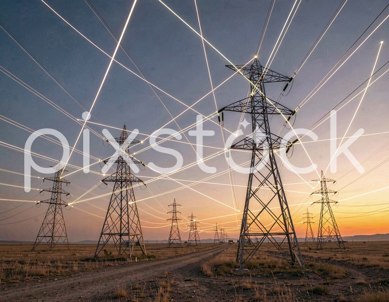 Power Grid Network at Sunset