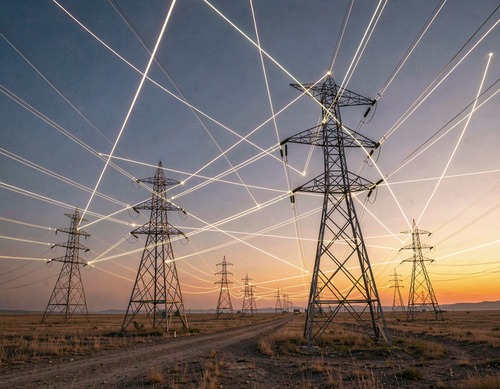 Power Grid Network at Sunset
