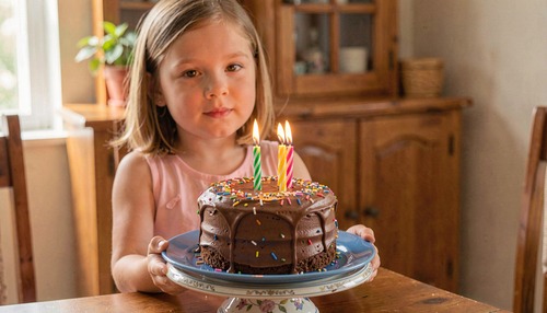 Child with Birthday Cake and Candles