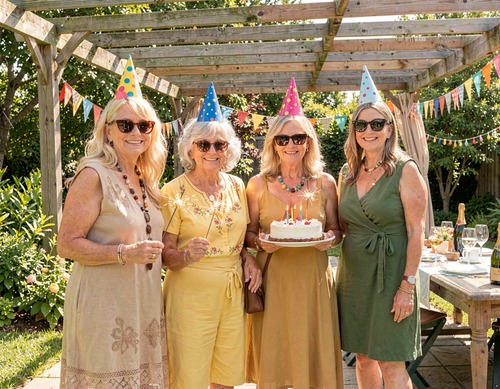 Happy Birthday Friends Celebrating Outdoors