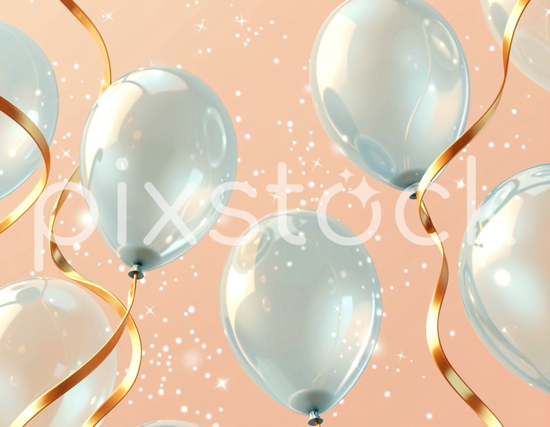 Blue Balloons with Golden Ribbons