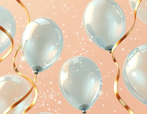 Blue Balloons with Golden Ribbons