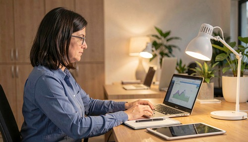 Woman Working at Desk with Computer