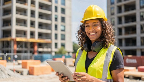 Construction Worker Smiling on Site