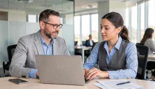 Business Team Collaborating on Laptop
