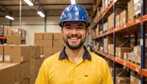 Warehouse Worker in Safety Gear