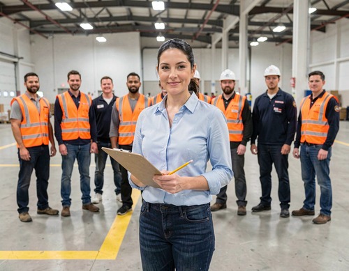 Team Leader with Clipboard in Warehouse