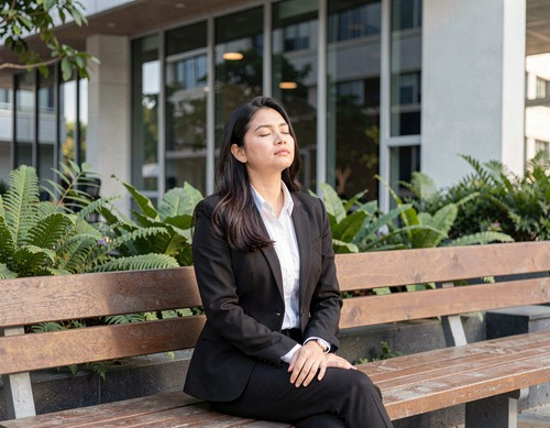 Businesswoman Relaxing on Bench