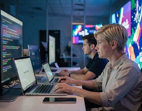Tech Team Coding at Night