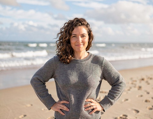 Woman on Beach with Windy Hair