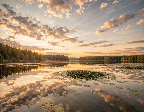 Golden Sunset Lake Reflections