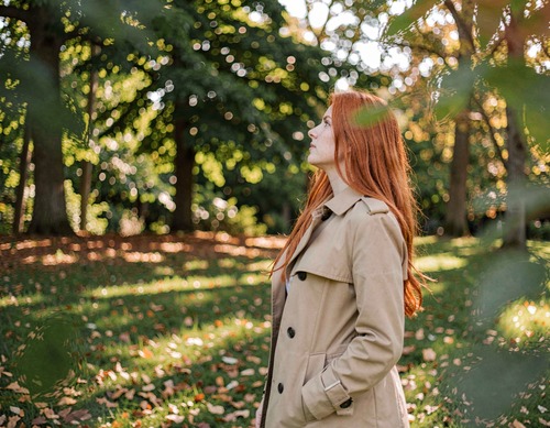 Woman in Park with Trees