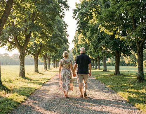 Elderly Couple Walking in Park