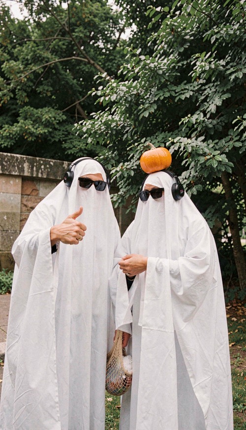 Ghosts with Pumpkin and Thumbs Up