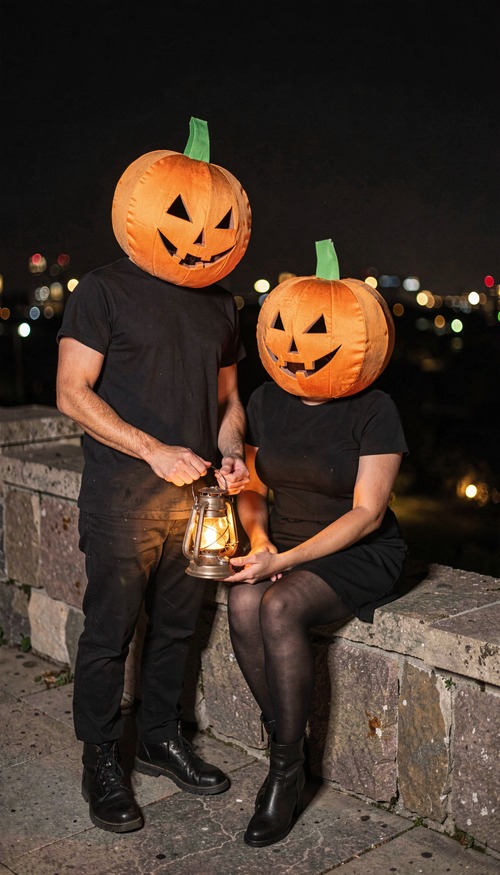 Pumpkin Head Couple Halloween Night