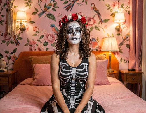 Day of the Dead Skeleton in Floral Room